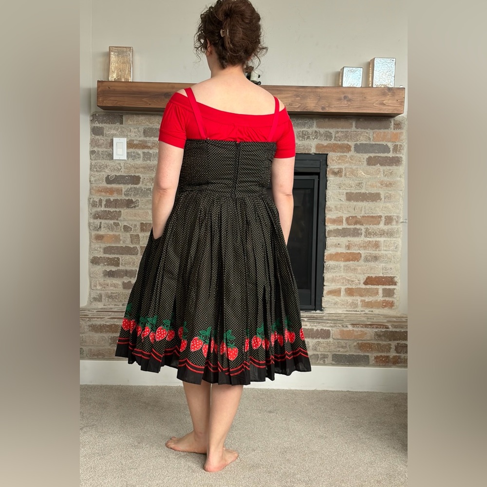 Charming Black and Red Dress with Strawberry Design - Picture 2 of 3